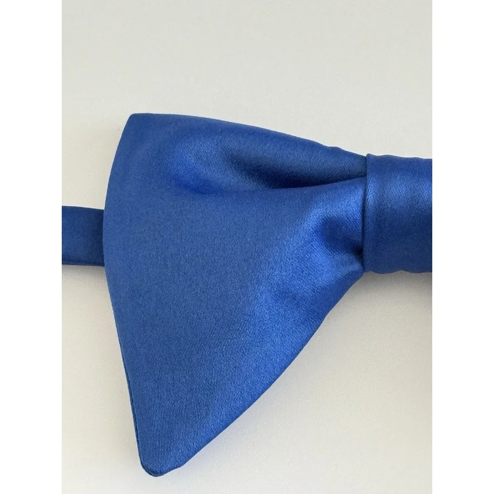 Handmade Royal Blue Satin Bow tie‎ Vintage style 70`s Bowtie Pretied Formal Prom
